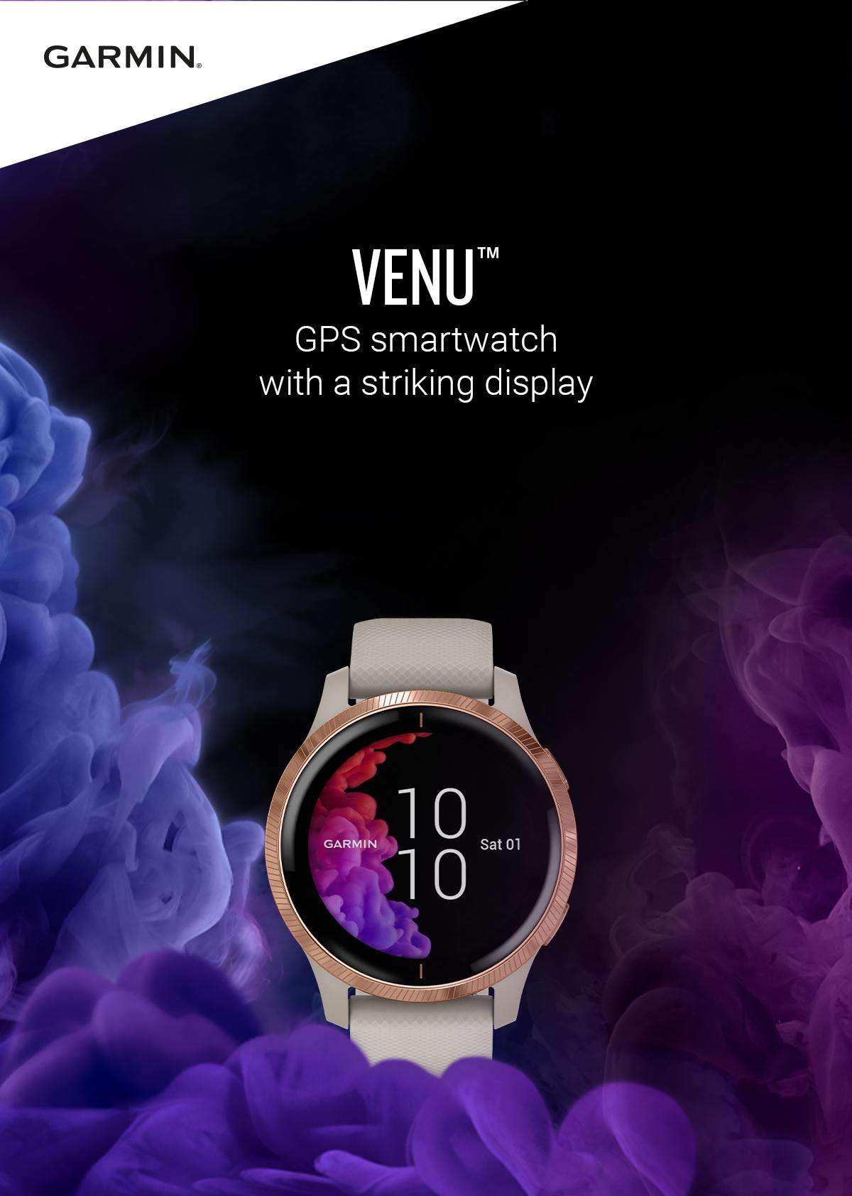 Garmin Grey watch on Purple backdrop